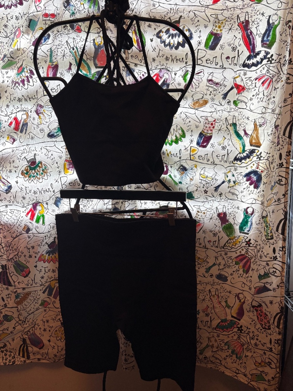 DKNY 2PC set ribbed cropped tank and bike shorts set